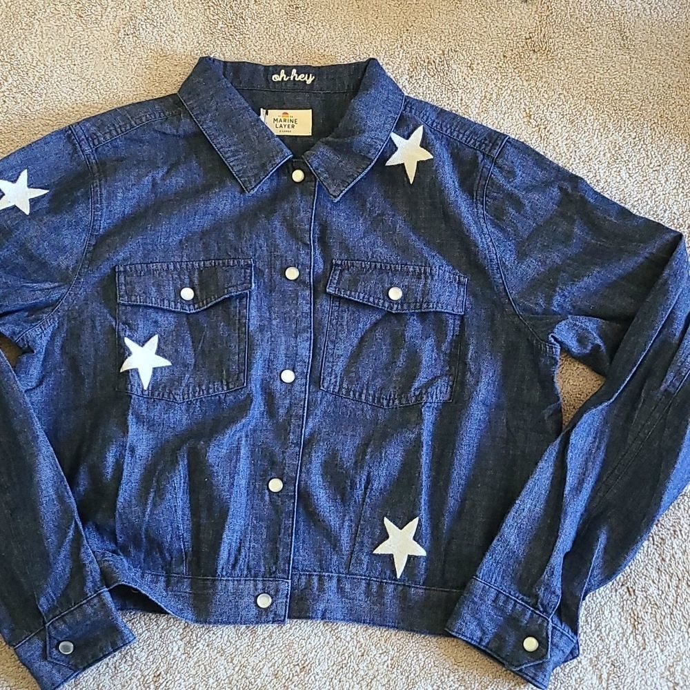 Marine Layer Crop Denim Jacket Embroidery